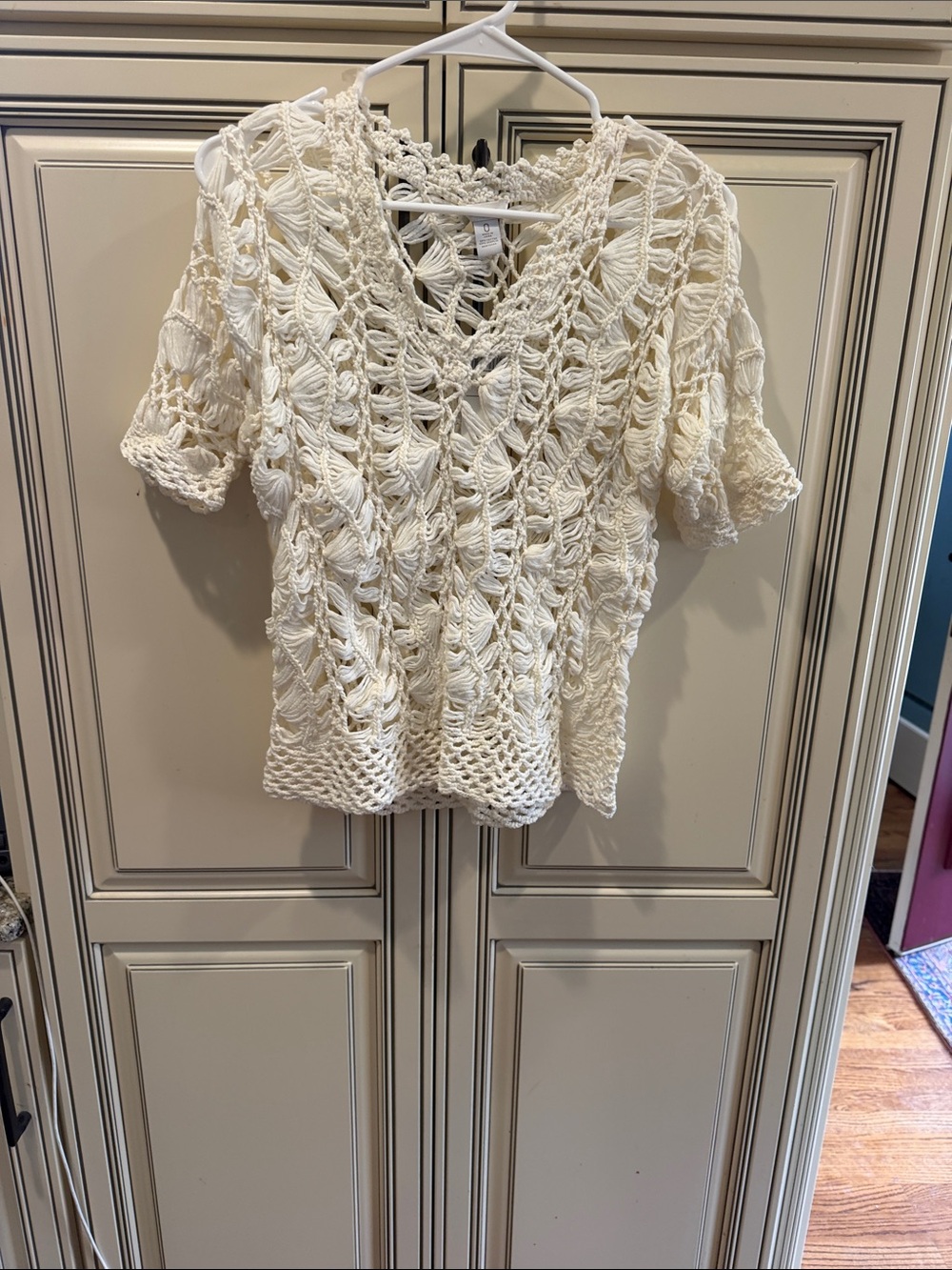 Chico's Cream Open-Knit V-Neck Crochet Top